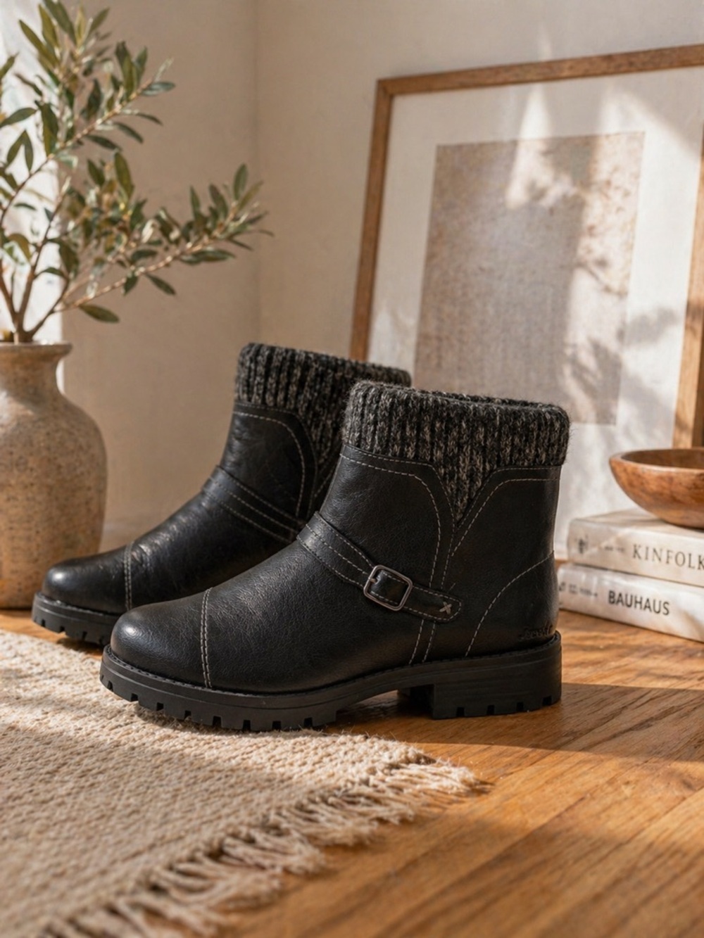 Jsport Black Knit-Cuff Ankle Booties - Picture 4 of 7